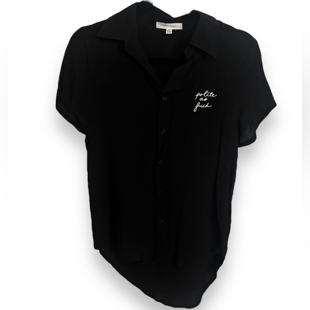 Polite As F*** Embroidered Retro Vintage Button Up T-Shirt